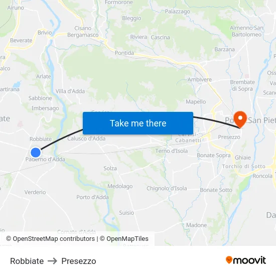 Robbiate to Presezzo map