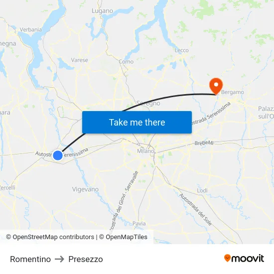 Romentino to Presezzo map