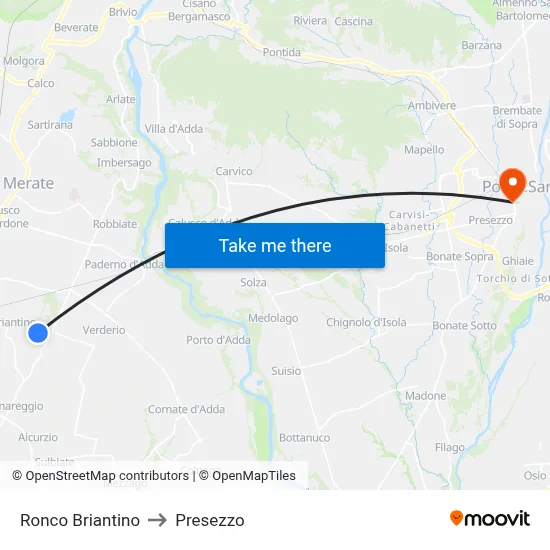 Ronco Briantino to Presezzo map