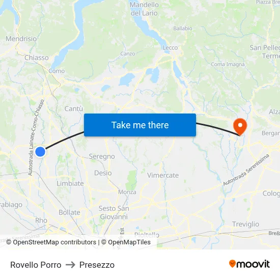 Rovello Porro to Presezzo map