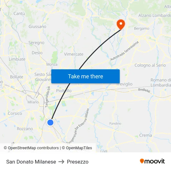 San Donato Milanese to Presezzo map