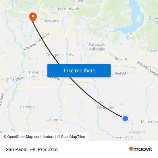San Paolo to Presezzo map