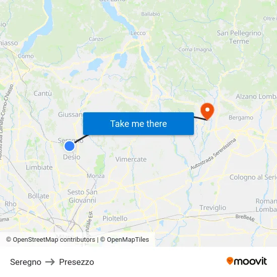 Seregno to Presezzo map