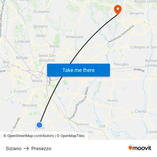 Siziano to Presezzo map