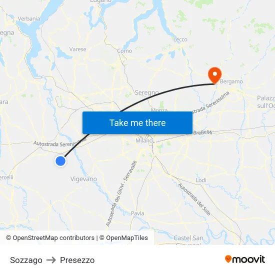 Sozzago to Presezzo map
