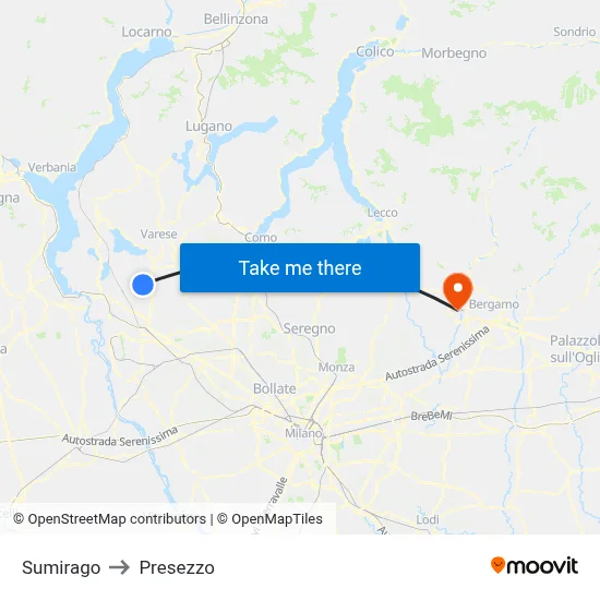Sumirago to Presezzo map
