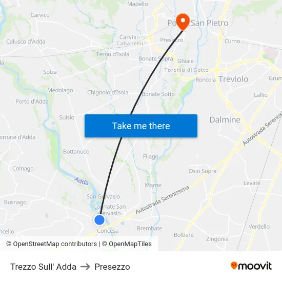 Trezzo Sull' Adda to Presezzo map