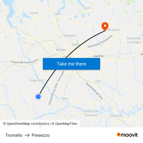 Tromello to Presezzo map