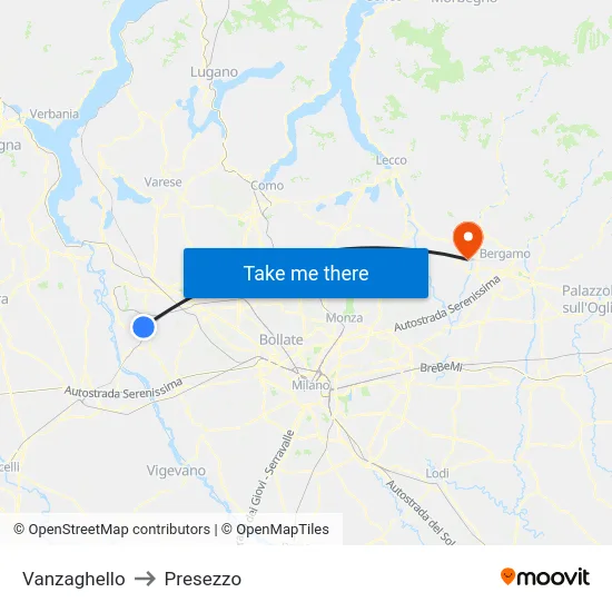 Vanzaghello to Presezzo map