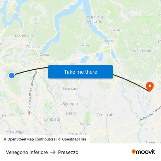 Venegono Inferiore to Presezzo map