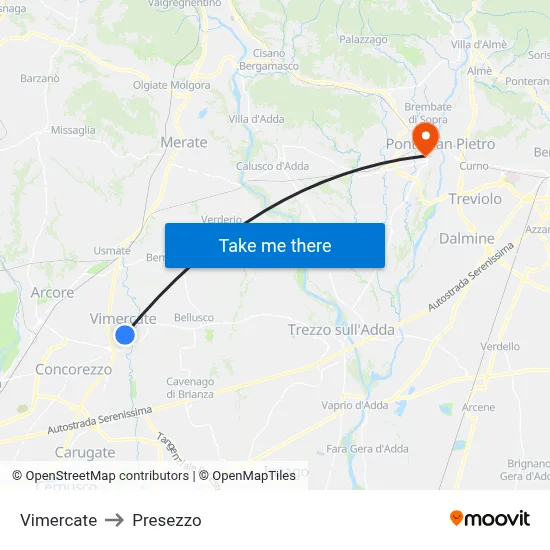 Vimercate to Presezzo map
