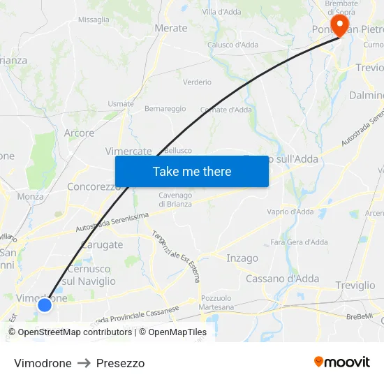 Vimodrone to Presezzo map