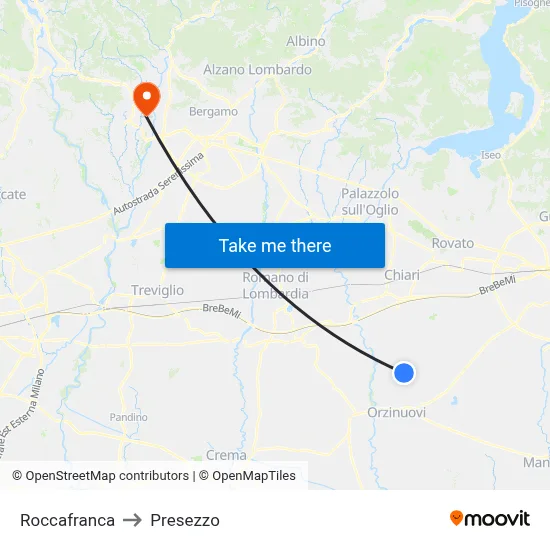 Roccafranca to Presezzo map