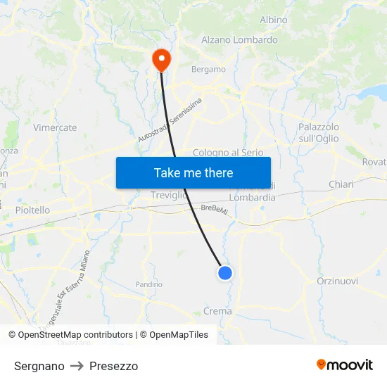 Sergnano to Presezzo map