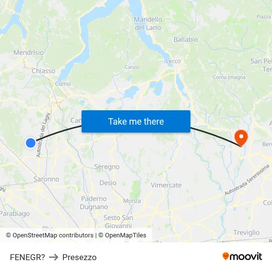 Fenegro to Presezzo map