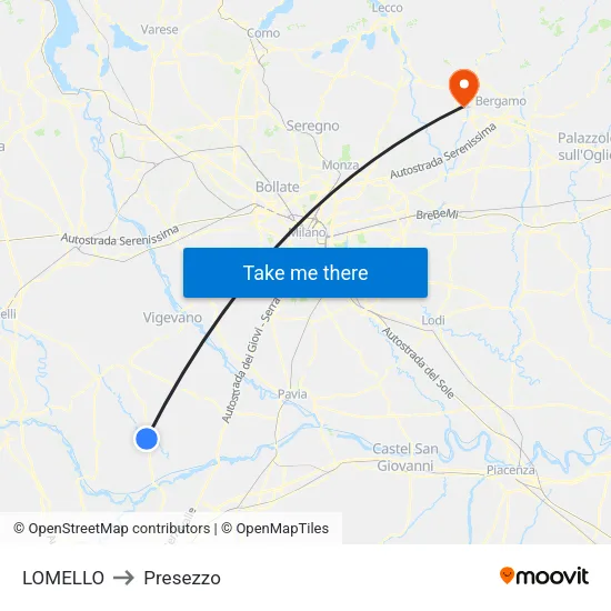 Lomello to Presezzo map
