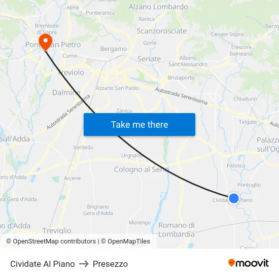 Cividate al Piano to Presezzo map