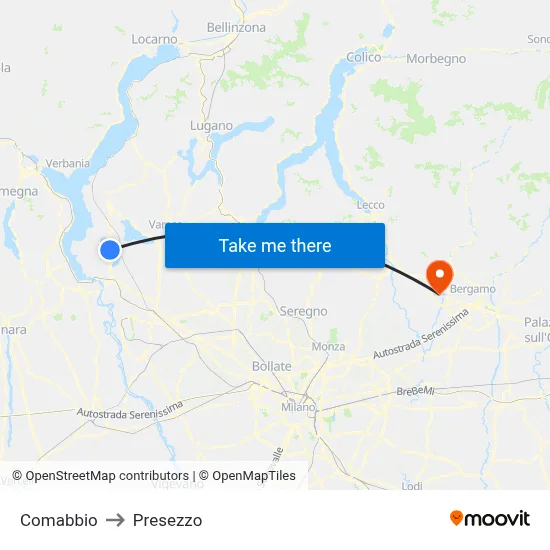 Comabbio to Presezzo map
