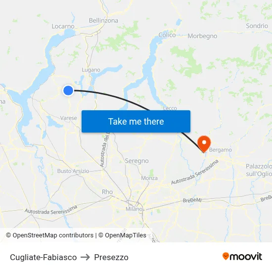 Cugliate-Fabiasco to Presezzo map