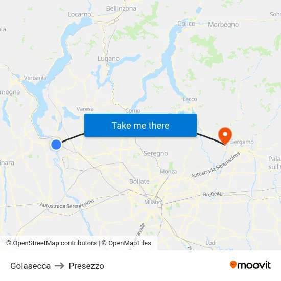 Golasecca to Presezzo map