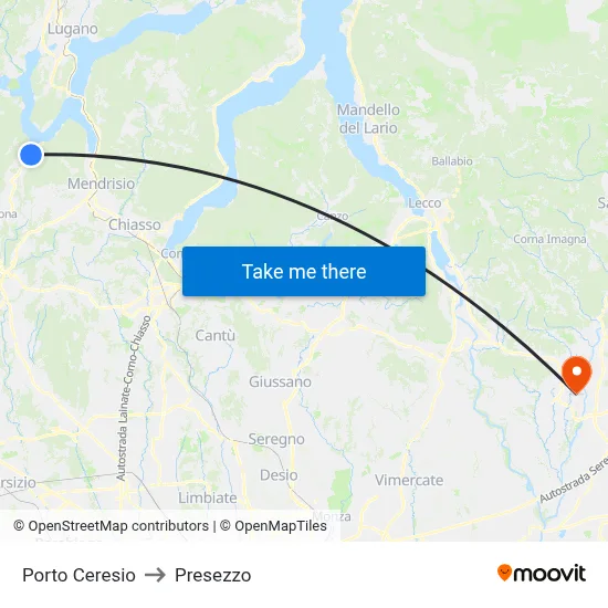 Porto Ceresio to Presezzo map