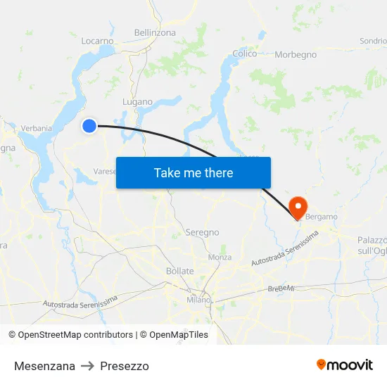 Mesenzana to Presezzo map