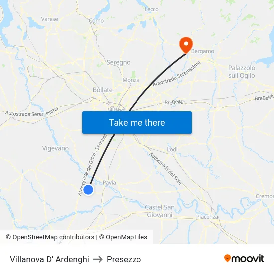 Villanova d'Ardenghi to Presezzo map