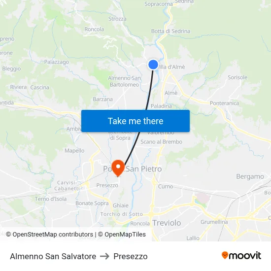 Almenno San Salvatore to Presezzo map