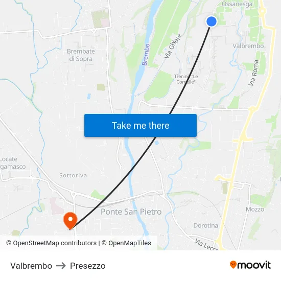 Valbrembo to Presezzo map