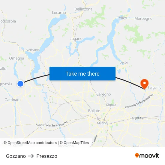 Gozzano to Presezzo map