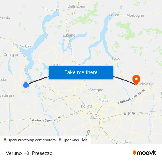 Veruno to Presezzo map