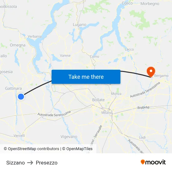 Sizzano to Presezzo map