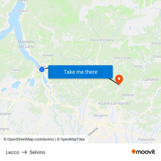 Lecco to Selvino map