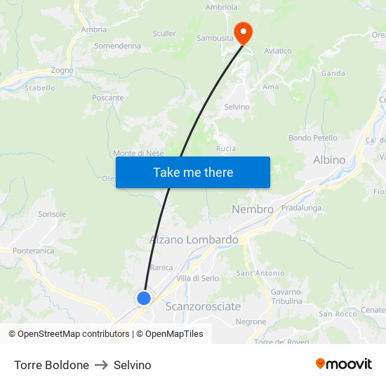 Torre Boldone to Selvino map