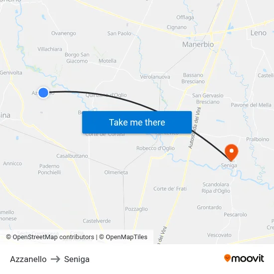 Azzanello to Seniga map