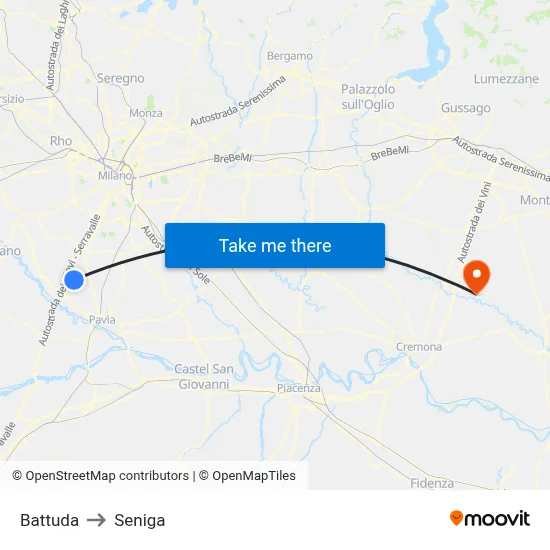 Battuda to Seniga map