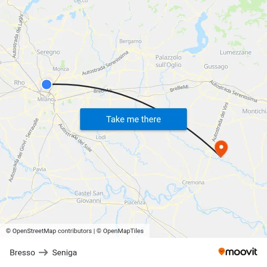 Bresso to Seniga map