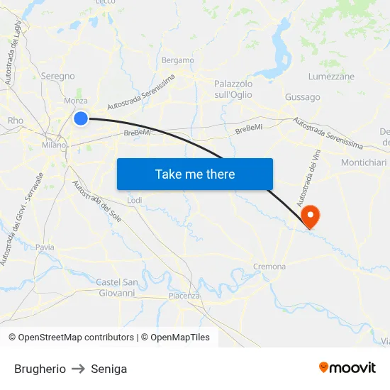 Brugherio to Seniga map