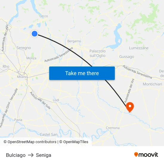 Bulciago to Seniga map