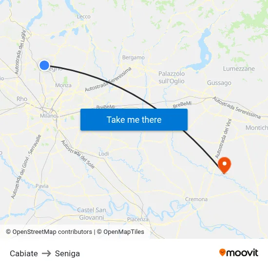 Cabiate to Seniga map