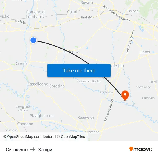 Camisano to Seniga map