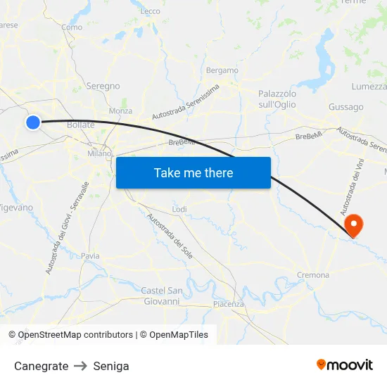 Canegrate to Seniga map