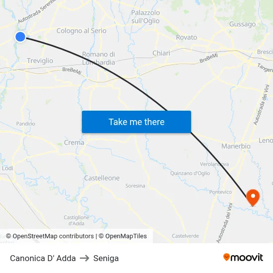 Canonica d'Adda to Seniga map