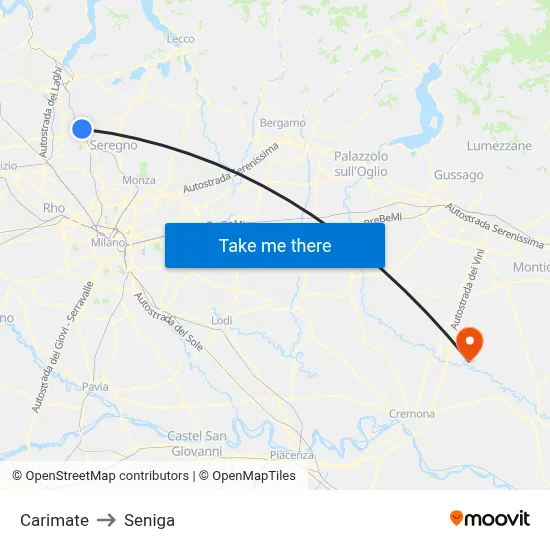 Carimate to Seniga map