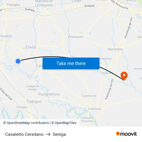 Casaletto Ceredano to Seniga map