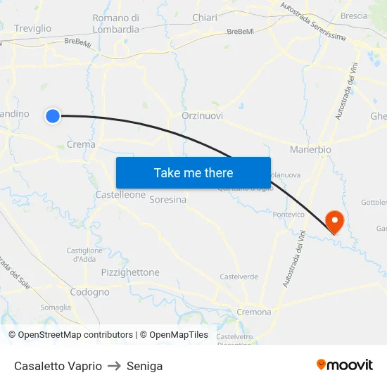 Casaletto Vaprio to Seniga map