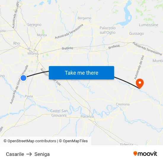Casarile to Seniga map