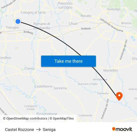 Castel Rozzone to Seniga map