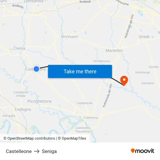 Castelleone to Seniga map