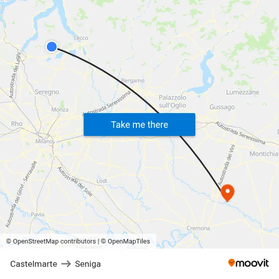 Castelmarte to Seniga map